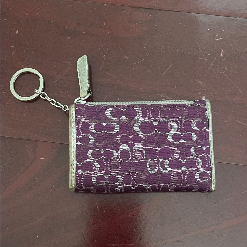 Vintage Coach Signature Mini Coin Case Wallet Keyring Purple